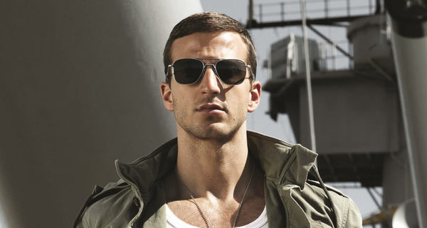 military man in sunglasses with gray lenses