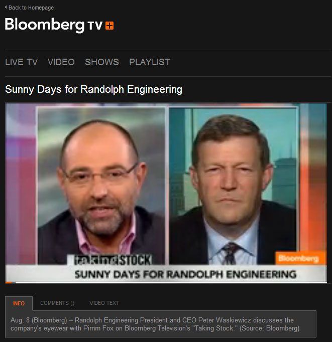 Bloomberg TV - Sunny Days for Randolph Engineering