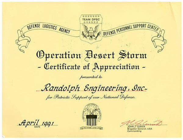 RANDOLPH Awarded Operation Desert Storm Certificate of Appreciation, 25 years ago this month!
