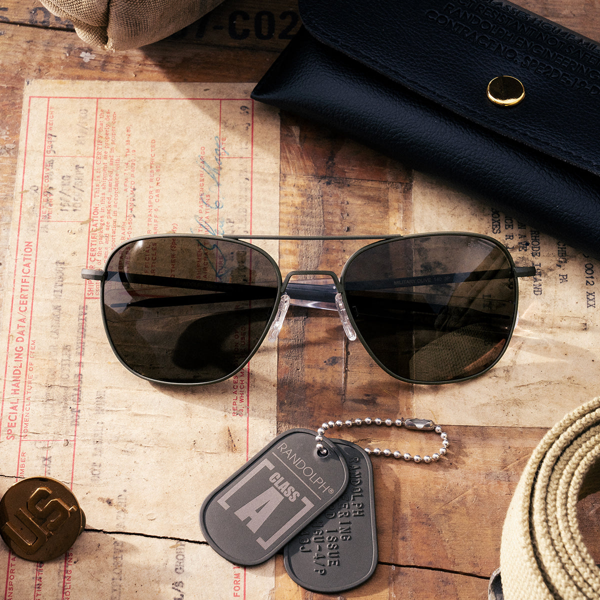 american optical flight goggle 58 Randolph AVIATOR CLASS A Sunglasses Military Olive / Glass American Gray (Non-Polar) / 52