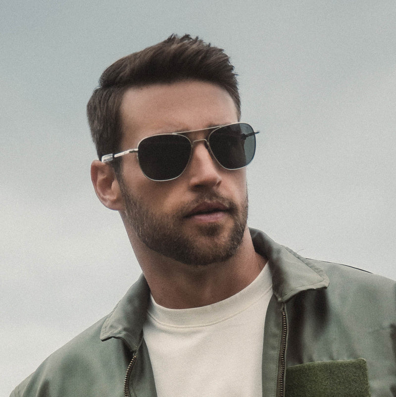 Randolph Aviator Matte Chrome & Non-Polarized American Gray Lens Military Sunglasses for Men