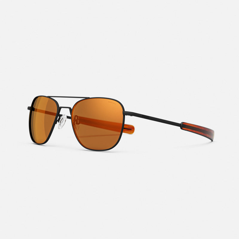 Aviator DriveWorks with red orange reflective lenses and black frames