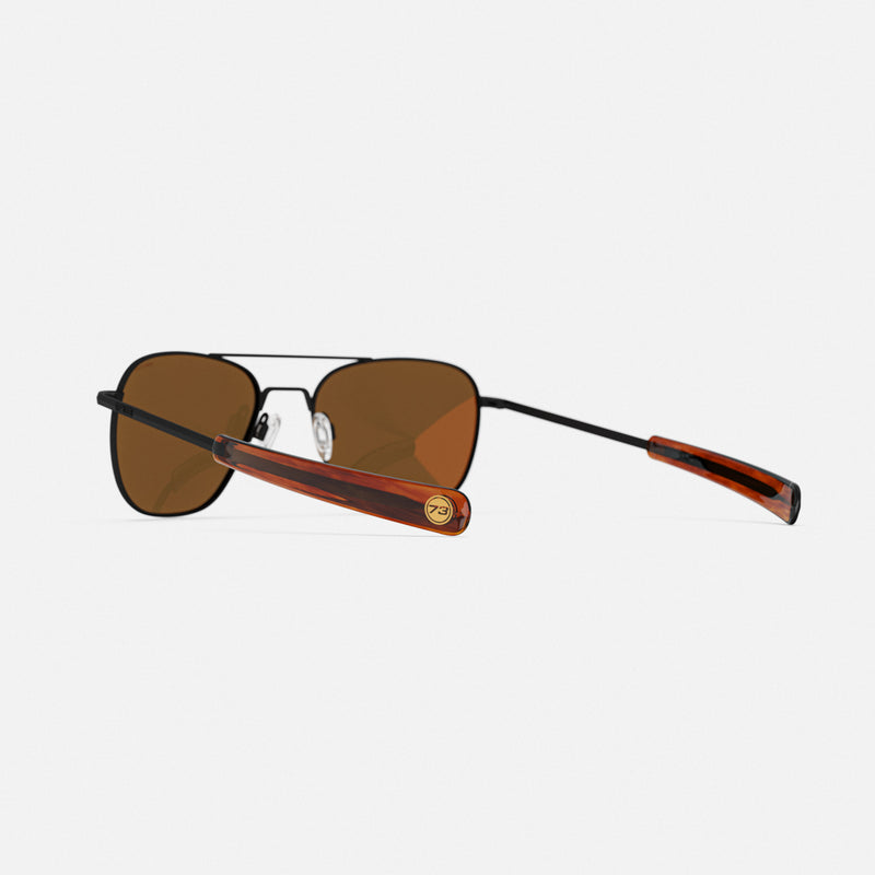 Aviator DriveWorks with red orange reflective lenses and black frames