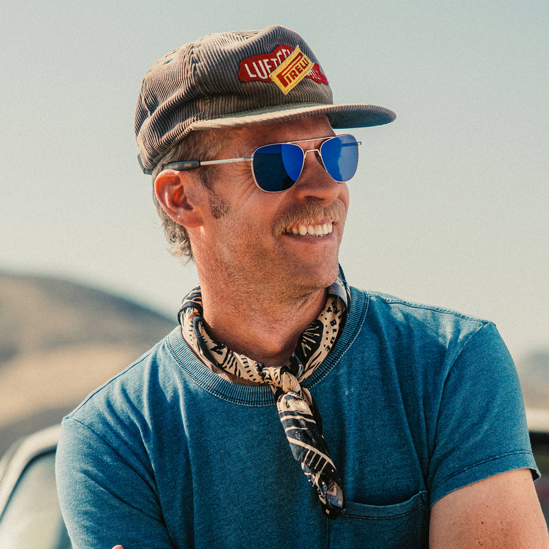 Aviator DriveWorks gunmetal frame with blue reflective lenses
