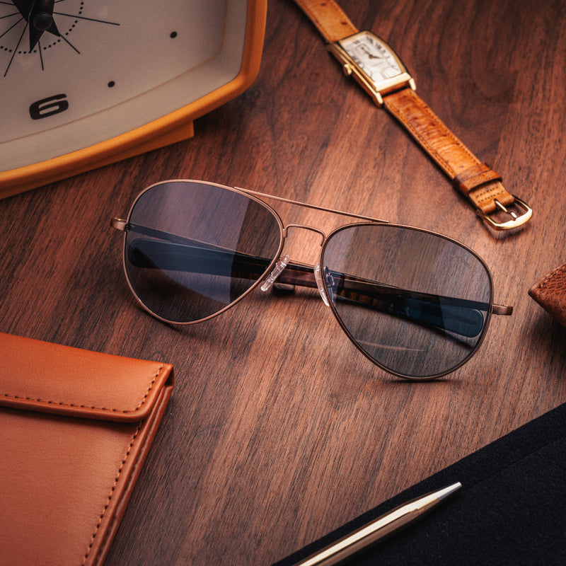 Concorde - 22k Satin Chocolate Gold & Blue Hydro - Prescription Sunglasses