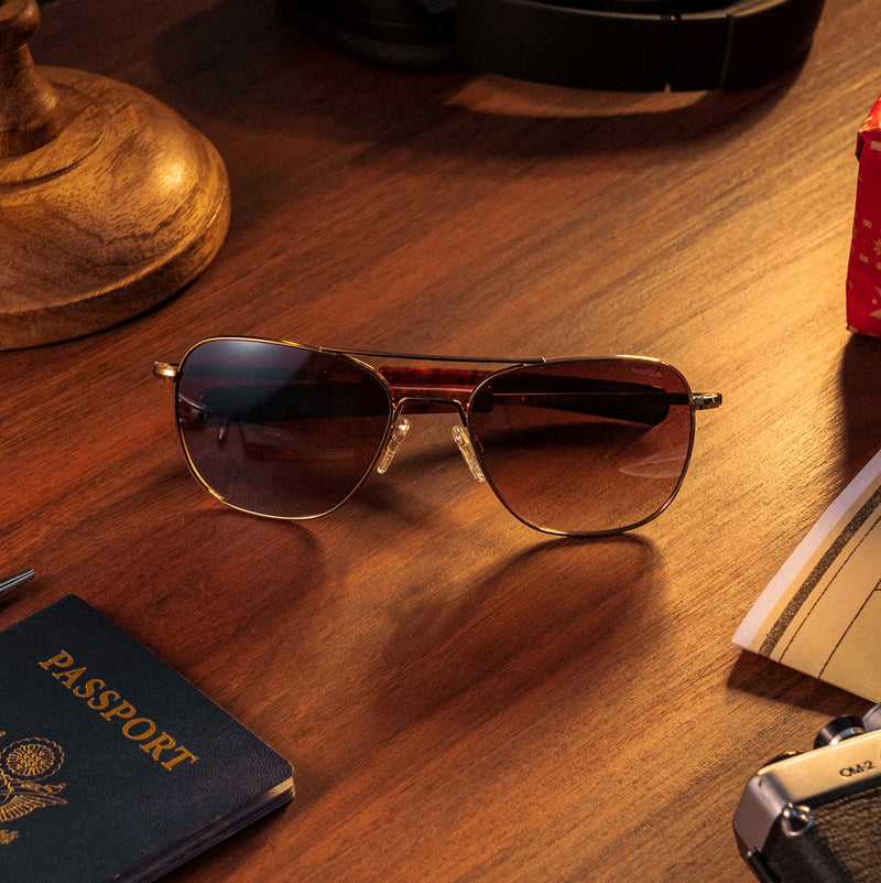 Aviator - 22k Chocolate Gold & Cape Sand - Prescription Sunglasses