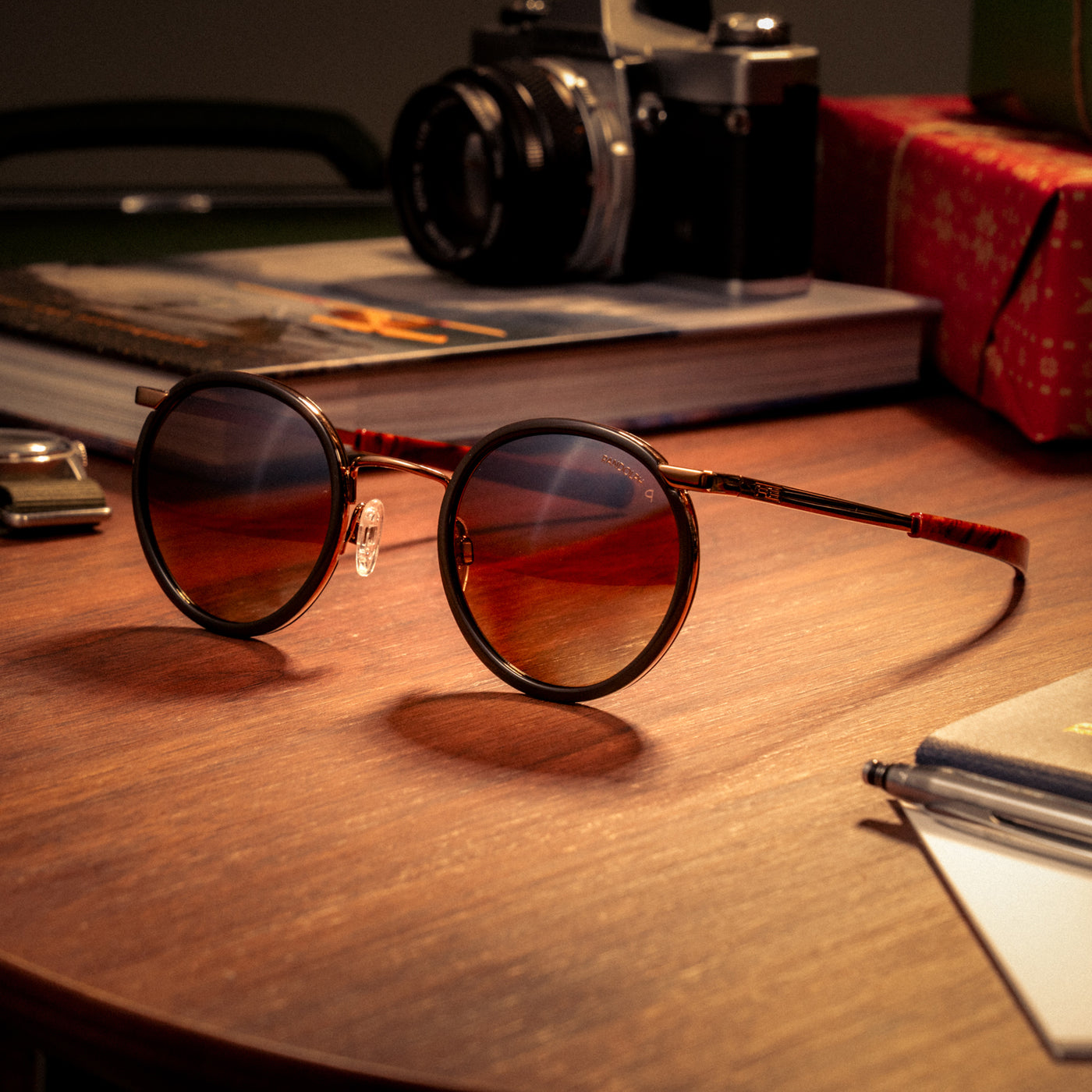 P3 Fusion Round Sunglasses - 22k Chocolate Gold & Sierra Inlay
