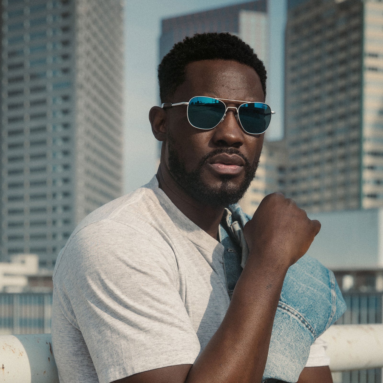 Aviator 23K White Gold & Cobalt Sunglasses | Randolph USA