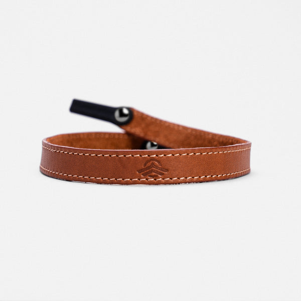 Randolph for Sounder Goods - Leather Sunglasses Strap -  Cognac with Gunmetal Rivets