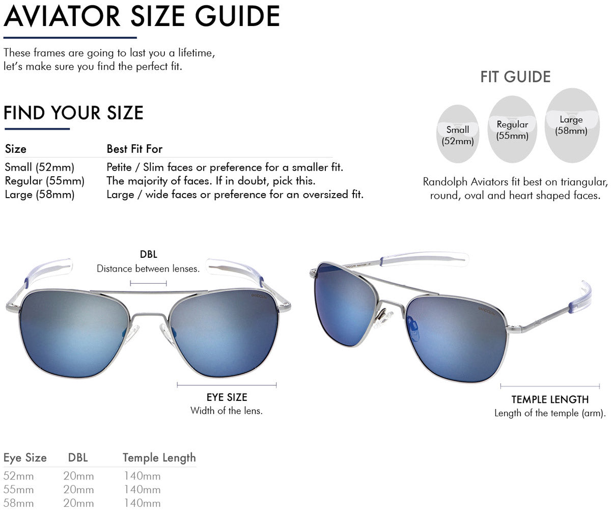 aviator size chart 