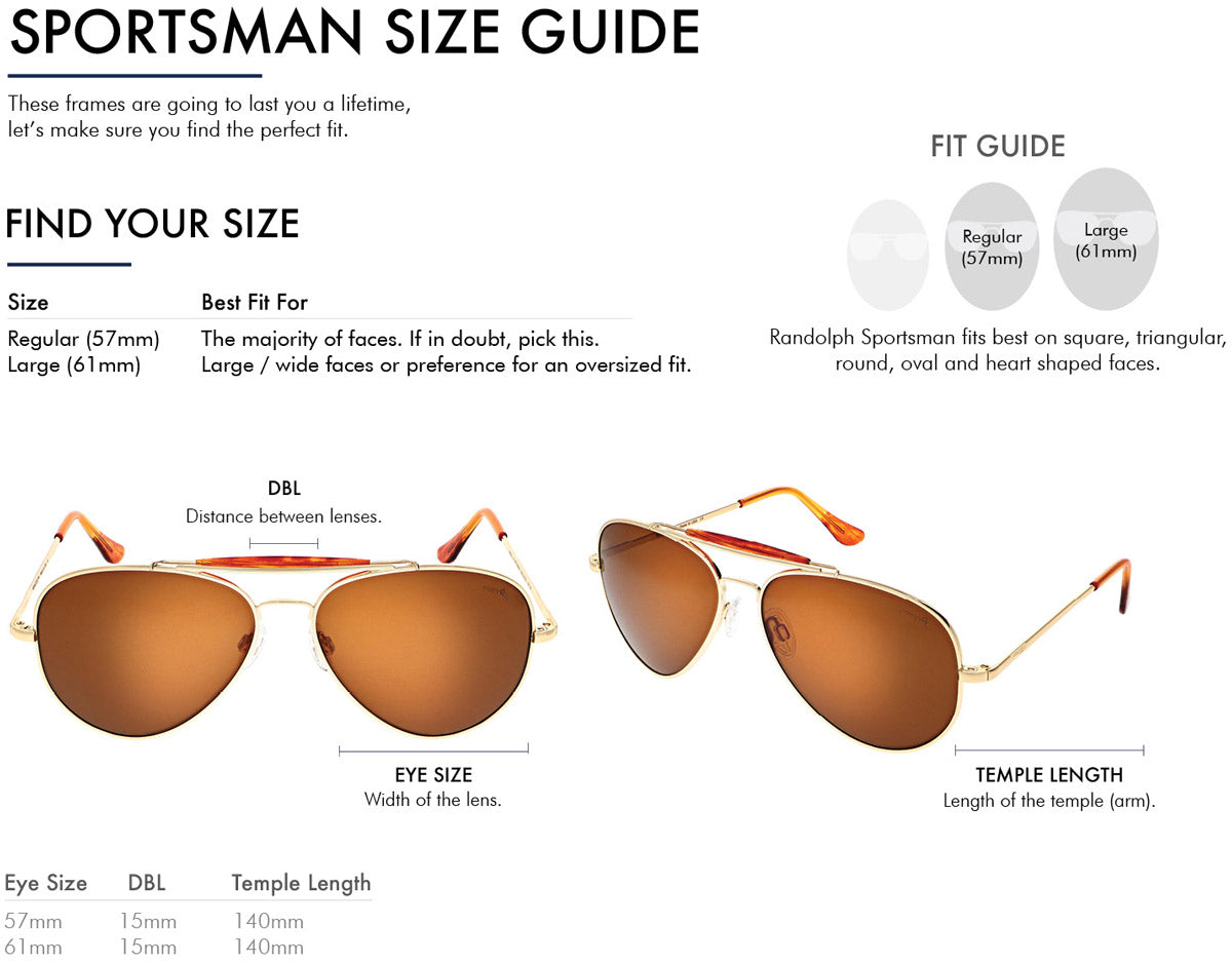 Randolph sunglasses sizing top