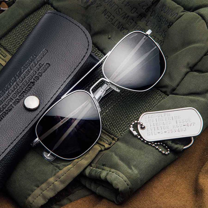 Randolph Aviator Military SE Sunglasses, Matte Chrome / Non-Polar American Gray / 52